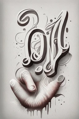 Hand two Lettering O with background white