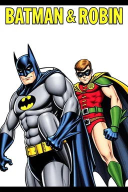 an extremely muscular version of the Adam West Batman and the Burt Ward Robin with the word (("BATMAN & ROBIN")) across the top