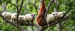 orangutang sheep flock climbing trees