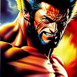 portrait oil on canvas, Wolverine ,comic book cover, mystical colors,insanely detailed,realistic,intrincate detail, 16k resolution, masterpiece,Frank Frazetta,Alex Horley, Simon Bisley