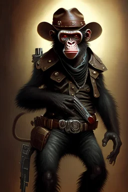 dark bounty hunter monkey cowboy with pistols