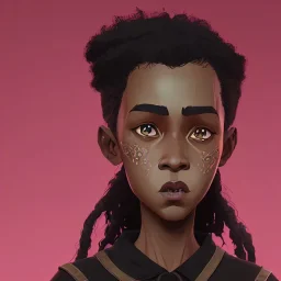 Portrait of a dark skinned 9 year old witch girl with afro black hair by Nick Harris