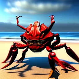 Giant Red Crab Monster, Realistic, on the beach by Van Gog 8k