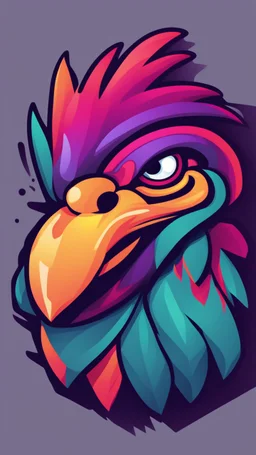 Design a vibrant, gaming-influenced logo of a chicken, featuring bright colors and a dynamic lighting scheme. Incorporate abstract shapes and textures to create an eye-catching composition.