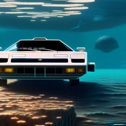 fullbody Drawing of '1976 Lotus Esprit Series I'intricate detail,by andrea bonelli,Kilian Eng,Ohrai,underwater,three quarters view, Futuristic Vehicle design study, toned colors,16k