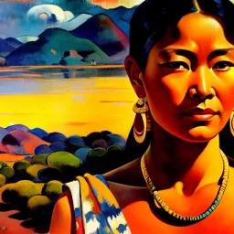 Drawing of 'woman from Afar tribe',sweet stare,painting by Earl Norem, simon Bisley,frazetta,西嘛哒, evan lee, Vallejo,kelly,Paul Gauguin oil on canvas, cinematic composition, extreme detail,fit full head inside picture,8k