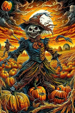 works by Mark Keatley, Josephine Wall, Ellen Jewett, Dan Mumford Cayenne, Victoria Francis. dancing scarecrow with a scary pumpkin head in a field with scarecrows, High Definition HD, High Detail, UHD Pen and Ink Art, Perfect Composition, Detailed Intricacy, Crazy Octane Rendering, Trending on Artstation, 8k Fine Art Photography, Photorealistic Concept Art , soft thoughts, 3D cinematic perfect light, 3D rendering, famous, unforgettable., photo, poster, cinematic