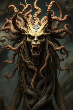 søt og hårete Medusa, en god og snill og flink og veldig søt og hårete som en hippie , humanoid skapning fra universet, de regjerer ofte i underjordiske byer . ser på seg selv som overlegne , abyss city, motion blur, painted by Rembrandt