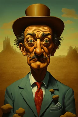 The painting of Salvador Dali in the style of grotesque caricatures, hyperrealistic landscapes, #pixelart, richly detailed genre paintings, time-lapse photography, haunting structures, zombiecore , in the style of quirky figurative ian spriggs paul barson comical figurative jim lively.