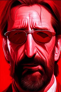 an disgusted and menacing Hans Gruber wearing red-tinted glasses