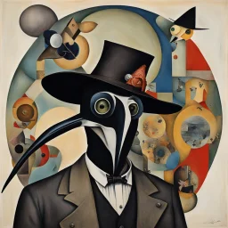 Eclectic Surrealist Fusion, oddball nihilism, Kandinsky, dramatic, dada collage, plague doctor