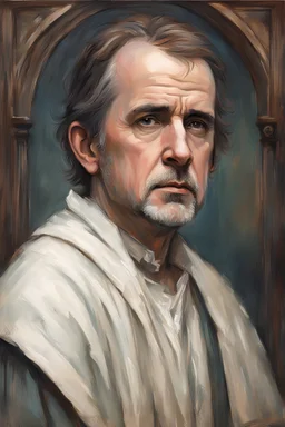 Portrait of Peter Gabriel in John William Waterhouse painting style