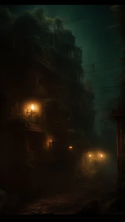 Si-Fi, The Island of Dr. Moreau atmospheric lighting effects, intricate industrial details, moody atmosphere, eerie grimdark ambiance, complex motherboard accents, speculative fiction art. Bokeh
