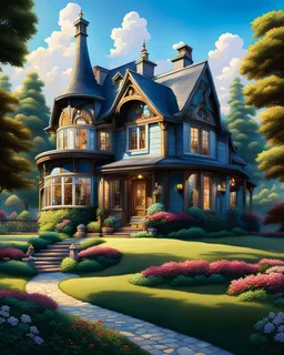 Dibujo Disney pixar de una casa campestre, calidad ultra, hiperdetallado, colores contrastantes
