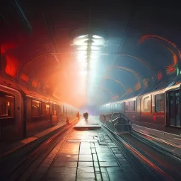 subway ,concept art, vivid colors, visionary, science fiction, hyper realistic, ambient lighting, concept art, intricate, hyper detailed, smooth, dynamic volumetric lighting, octane, raytrace, cinematic, high quality, high resolution, Unreal Engine 5, 8K, symmetry