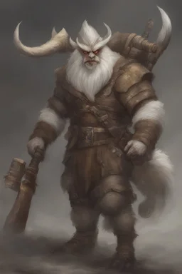 Dnd a bugbear with white fur and leather armor