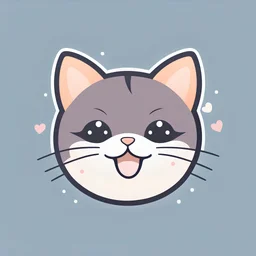 App logo 2D vector graphic of cute and kawai Cat smiling, simple color, flat style, use only 3color theme, closeup