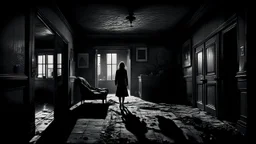 How could someone living on the second floor understand the misery of the one on the ground floor? high contrast, detailed, dark , noir, thriller, deep dark colors, gloomy, cinematic