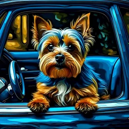 Cute Yorkie inside a Van Gogh painting