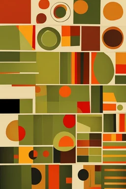 The Flatlands in 2D World; Avocado Green, Harvest Gold, Coppertone, burnt orange; poppy red; Bauhaus; Dada: abstract art