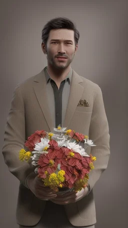 An image of a man holding a bouquet of flowers . --auto --s2