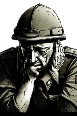 Drawing of a soldier crying