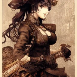 beautiful steampunk girl, hyper detailed, hyperdetailed, intricately detailed, illustration by <Katsushika Hokusai> <Yoji Shinkawa>,