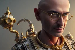 portrait of a bald and shaved Atul Bhardwaj building lego, steampunk, brown eyes, no facial hair, steampunk, unreal 5, octane render, cinema4d, dynamic lighting, soft lighting, 4k, redshift render, highly detailed, hyper realistic