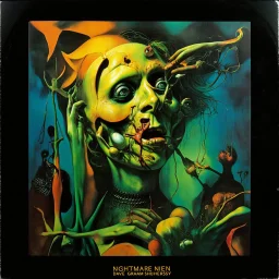 nightmare neon heresy, by Dave McKean, by Graham Sutherland, surreal horror, album cover design