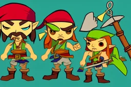 Cartoony and muscular Captain Jack Sparrow, Legend Of Zelda: Wind Waker style, stylized, colorful, adventurous.