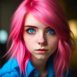 girl pink hair blue eyes and beautiful