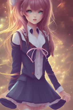 Beautiful anime schoolgirl in abstract background