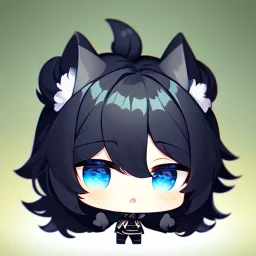 Clear focus,High resolution, Black short fluffy hair, and blue eyes, Chibi