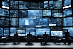 A glitchy video message on the iconic multiple screens of Minority Report, inspired by "The Electronic Revolution", (William S. Burroughs), with fragmented words and disjointed images. The protagonists, watching the screens, maybe be aliens or phantasmagoric creatures from dreams