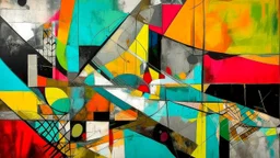 Concrete art, featuring bold geometric shapes and textured surfaces, in an expressive abstract style with vibrant colors, dynamic composition, layered patterns, rich contrast