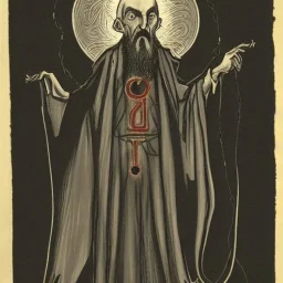 Nosferatu vampire with a beard of tendrils and vampire fangs as a Russian Orthodox