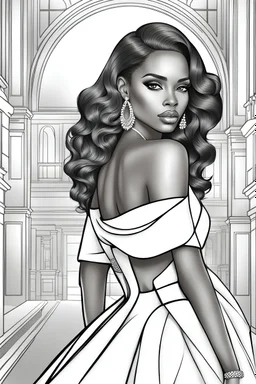 Coloring page of a elegant fashion model black woman, dynamic poses, full body portrait, thick and clean lines, clean details, ar 2:3, no-color, coloring page style, no-turban, coloring page style, non background, non color, non shading, no-grayscale