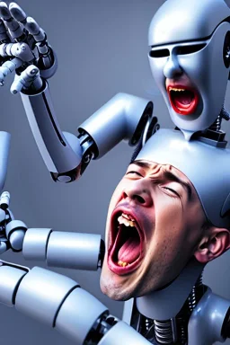 man screaming at a robot