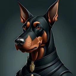 crear un personaje de un perro negro de raza doberman que es un general aleman en forma de caricatura