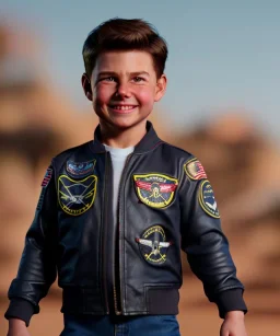 Top gun, Tom cruise toddler, full body, dramatic lighting, hyper realistic