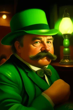 Fat greenlantern burguese mustache at the casino oil canvas.