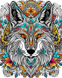 Eurasian wolf ANIMAL Book cover for Adults, mandala, flower, coloerfull