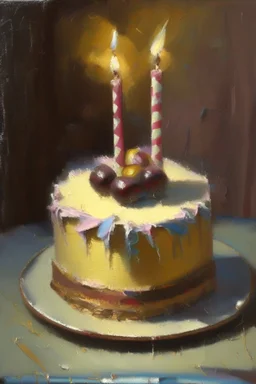 A birthday cake written "Happy Birthday". oil painting.