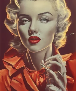 Marilyn Monroe, in full growth, smokes a cigarette, photorealistic, 4k