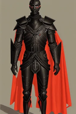 a man modern in military science fiction armor, the armor must be made of spiritual fabric, black and red. a fabric similar to that worn by men of the witch church of the past.