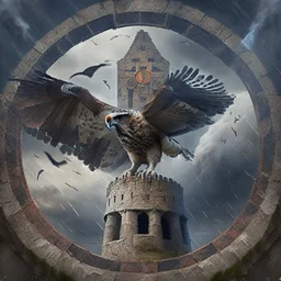 Circling around the ancient tower, I am a falcon in a storm