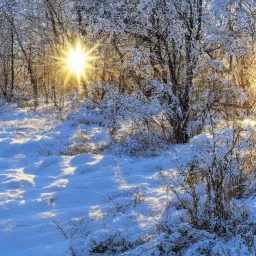 winter landscape, bells, sun