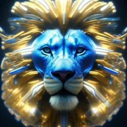 A beautiful portrait of a cyborg lion blue color scheme, high key lighting, volumetric light high details psychedelic background