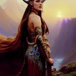 portrait beautiful face viking queen,braids,busty,horned helmet,snow,castle,mountains,ancient leather armor, balanciaga fashion clothe painting by gaston bussiere, greg rutkowski, yoji shinkawa, yoshitaka amano, tsutomu nihei, donato giancola, tim hildebrandt, oil on canvas, cinematic composition, extreme detail,fit full head inside picture,16k