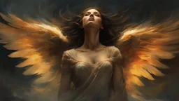 a female angel of light, divine creatures messengers of the kingdom of heaven, protectors. illuminated composed of fire and light. luminous beings with wings and halos, celestial beings.. detailed cinematography, sharp focus :: mysterious esoteric atmosphere :: matte digital painting by Jeremy Mann + Carne Griffiths + Leonid Afremov, black screen, dramatic shading, detailed face